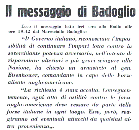 Annuncio dell'Armistizio del maresciallo Badoglio